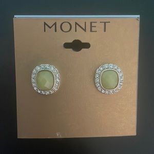 Monet post earring with light green center stone with crystals